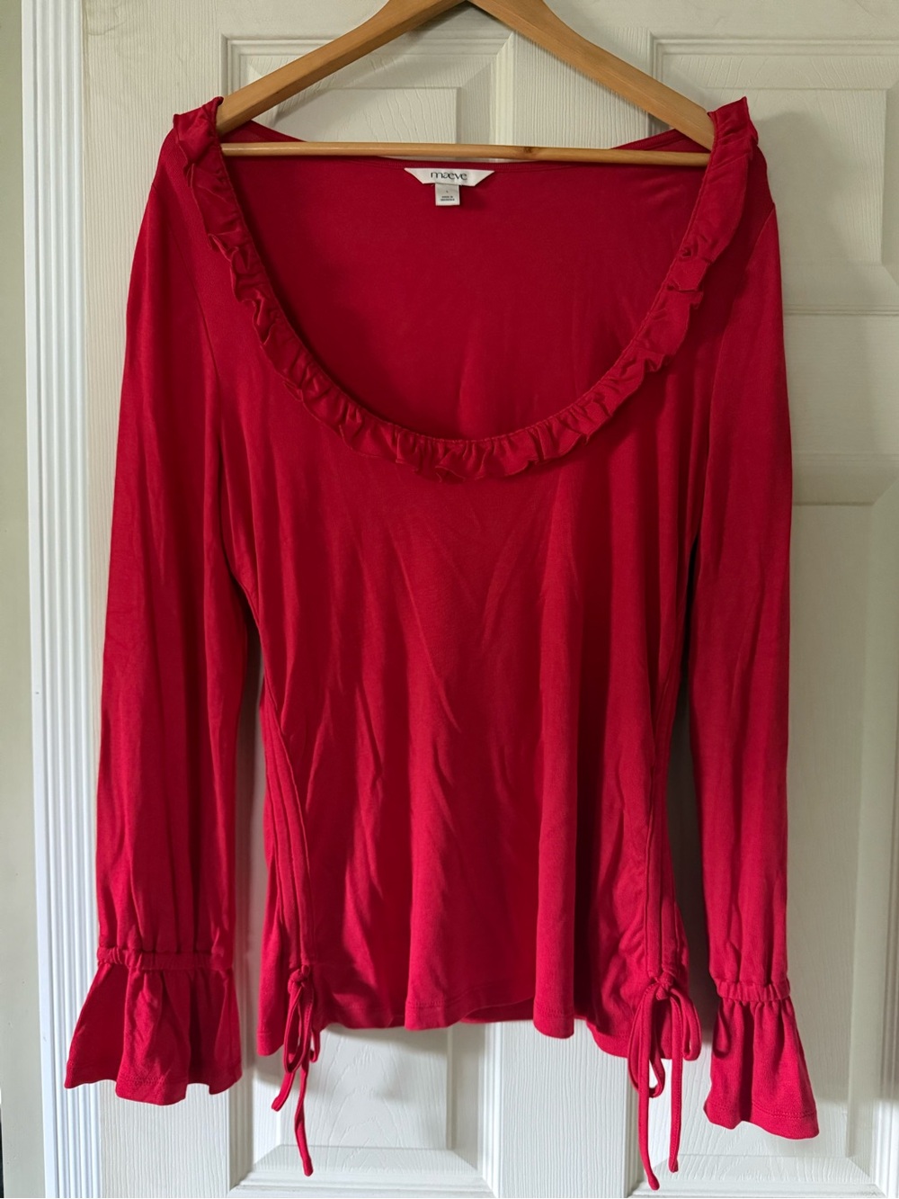 Anthropologie (Maeve) red scoop neck long sleeve top